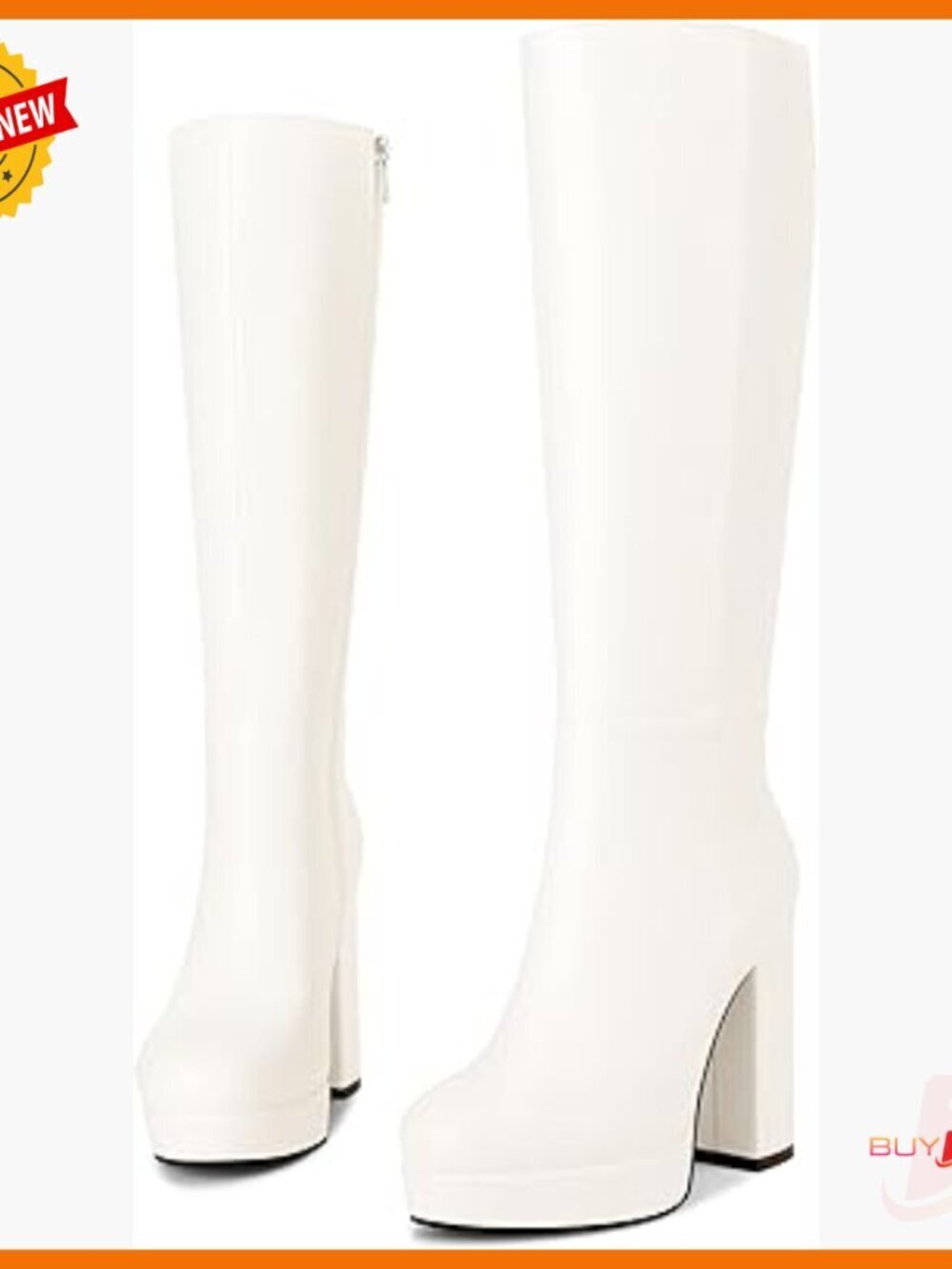 Platform Knee High Boots Chunky Heel Round Toe Side Zipper Tall Boots